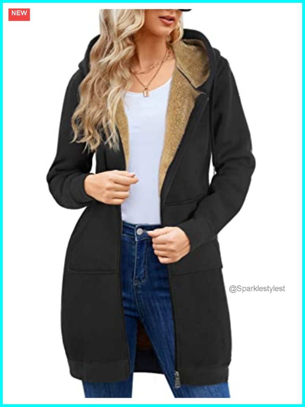 Women's Zip Up Hoodie Tunic Fleece Jacket Knee Length